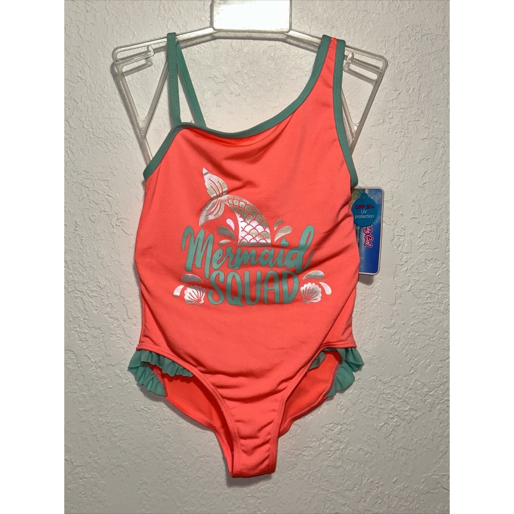 Candy Girl Swim Girls Mermaid Squad One Piece Swimsuit Coral Pink Aqua Size 6 6X